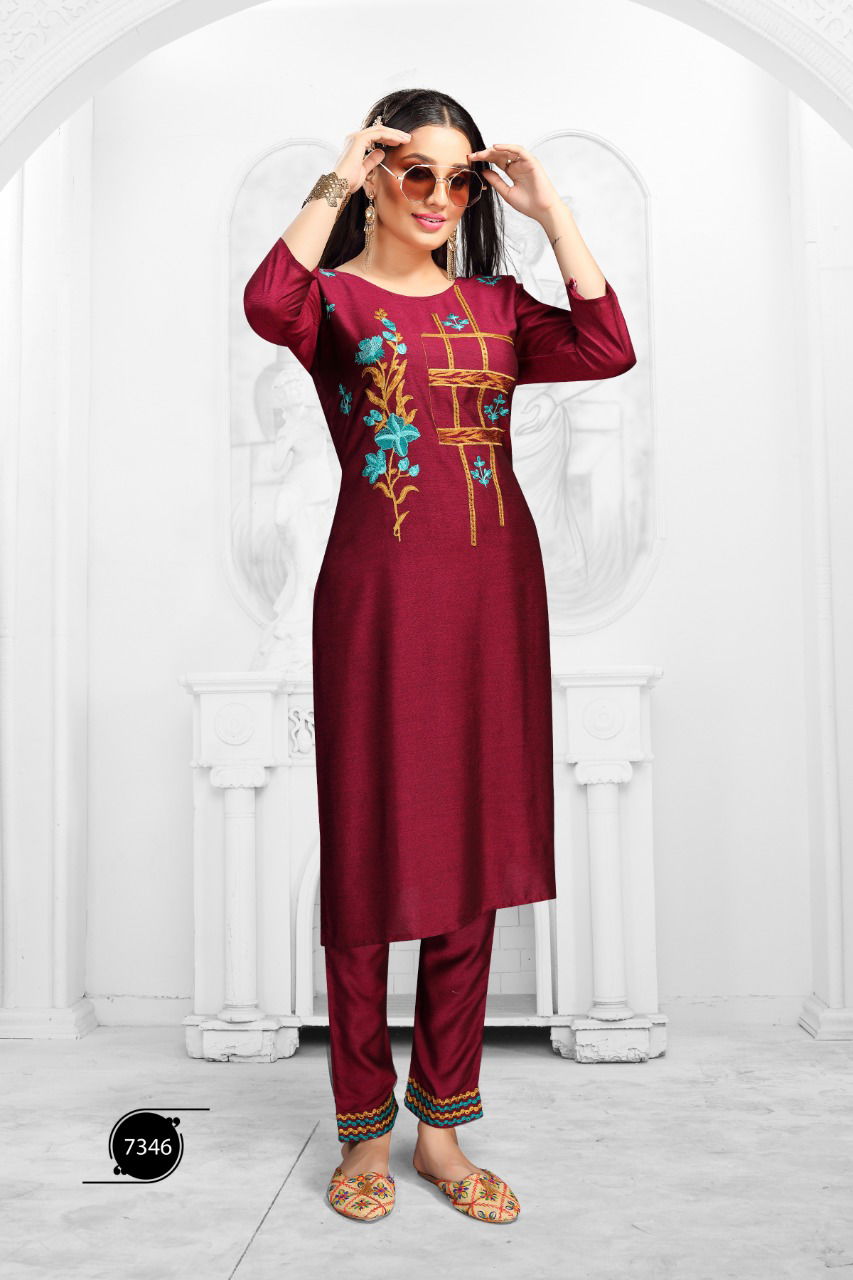 Fashion Talk Roohi Fancy Designer Style Casual Wear Rayon Kurtis With Bottom Collection 